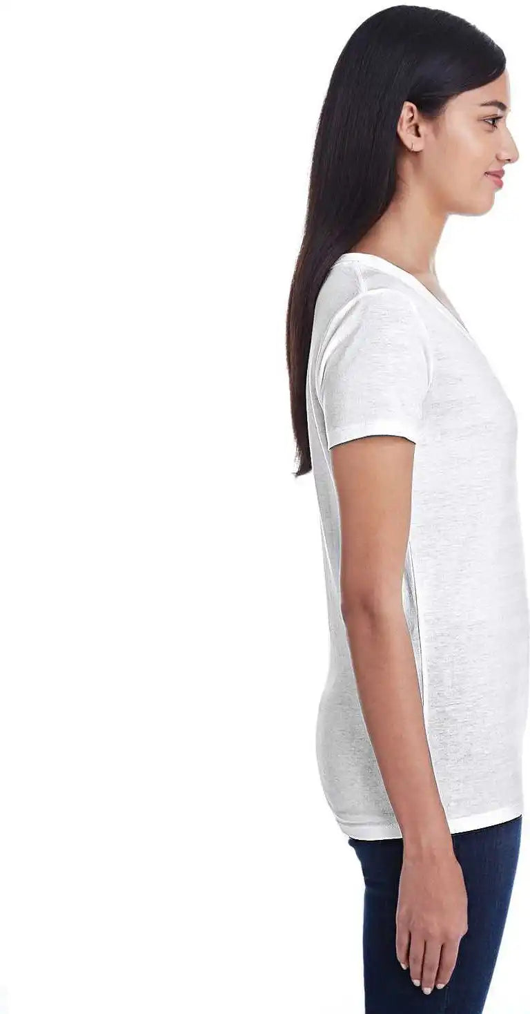 Threadfast Apparel 252rv Ladies’ Invisible Stripe V-neck T-shirt - White Iinversable Strip