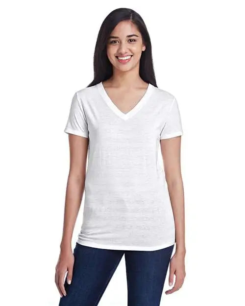 Threadfast Apparel 252rv Women’s Invisible Stripe V-neck T-shirt - White - l
