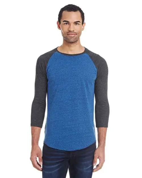 Threadfast Apparel 302g Triblend Three-quarter Sleeve Raglan T-shirt - Royal Black - Xs