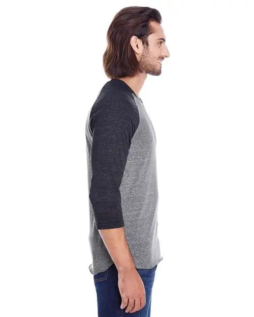 Threadfast Apparel 302g Triblend Three-quarter Sleeve Raglan T-shirt - Grey Black