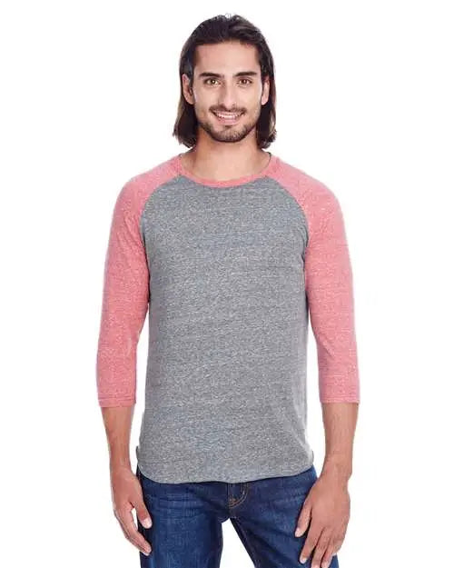 Threadfast Apparel 302g Triblend Three-quarter Sleeve Raglan T-shirt - Grey Red - Xs