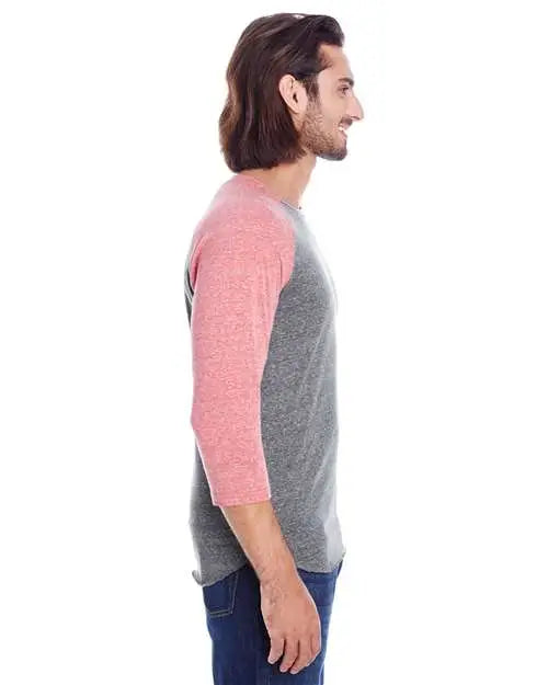 Threadfast Apparel 302g Triblend Three-quarter Sleeve Raglan T-shirt - Grey Red
