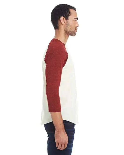 Threadfast Apparel 302g Triblend Three-quarter Sleeve Raglan T-shirt - Cream Cardinal Black