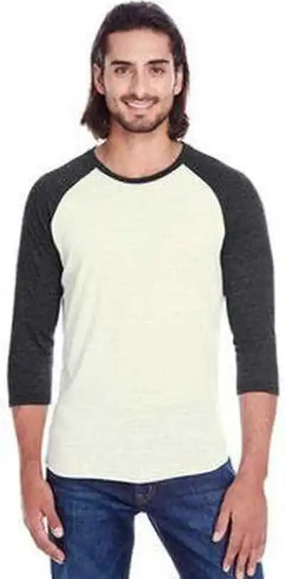 Threadfast Apparel 302g Unisex Triblend 3/4 Sleeve Raglan - Cream Black Tribend