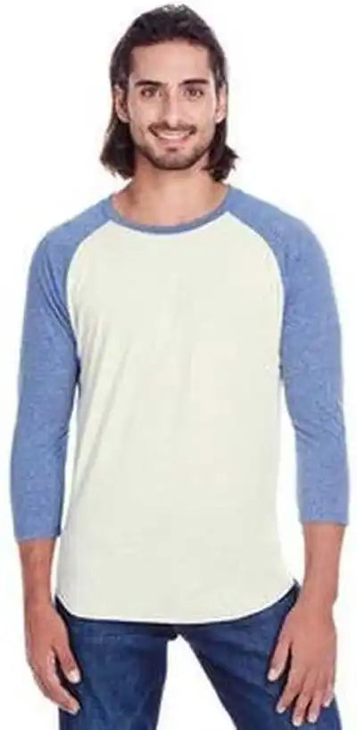 Threadfast Apparel 302g Unisex Triblend 3/4 Sleeve Raglan - Cream Navy Tribend