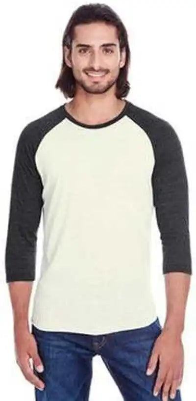 Threadfast Apparel 302g Unisex Triblend 3/4 Sleeve Raglan - Cream Black Tribend