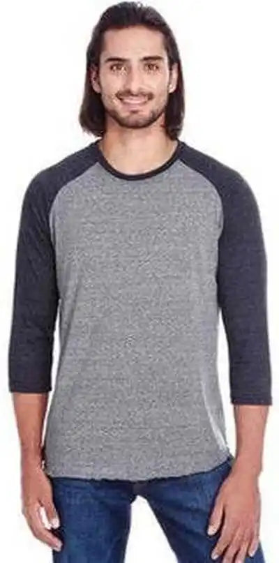 Threadfast Apparel 302g Unisex Triblend 3/4 Sleeve Raglan - Gray Black Tribend