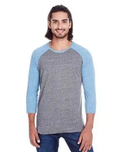 Threadfast Apparel 302g Unisex Triblend 3/4 Sleeve Raglan - Gray Royal Tribend
