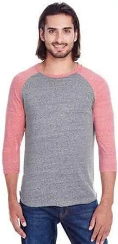 Threadfast Apparel 302g Unisex Triblend 3/4 Sleeve Raglan - Gray Red Tribendld