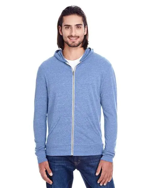 Threadfast Apparel 302z Triblend Full-zip Lightweight Hooded Sweatshirt - Navy - Xs