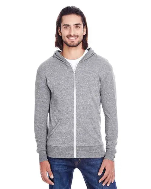 Threadfast Apparel 302z Triblend Full-zip Lightweight Hooded Sweatshirt - Grey - Gray / Xs