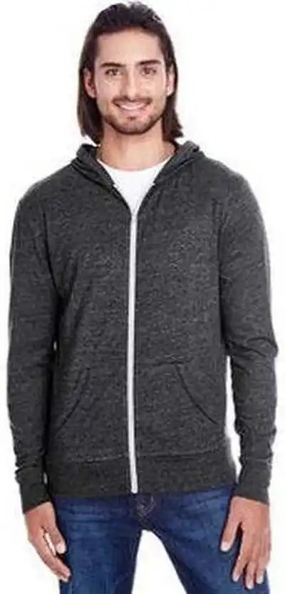 Threadfast Apparel 302z Unisex Triblend Full-zip Light Hoodie - Black