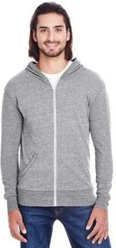 Threadfast Apparel 302z Unisex Triblend Full Zip Light Hoodie Gray