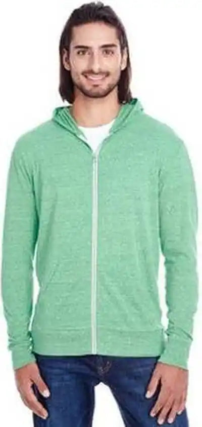 Threadfast Apparel 302z Unisex Triblend Full Zip Light Hoodie Green
