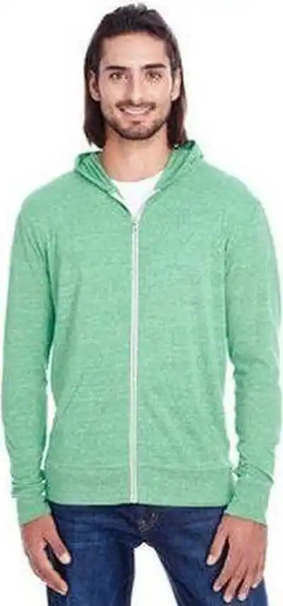 Threadfast Apparel 302z Unisex Triblend Full Zip Light Hoodie Green