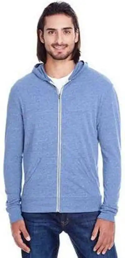 Threadfast Apparel 302z Unisex Triblend Full Zip Light Hoodie Navy