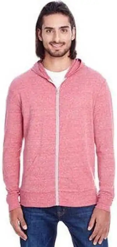 Threadfast Apparel 302z Unisex Triblend Full Zip Light Hoodie Red