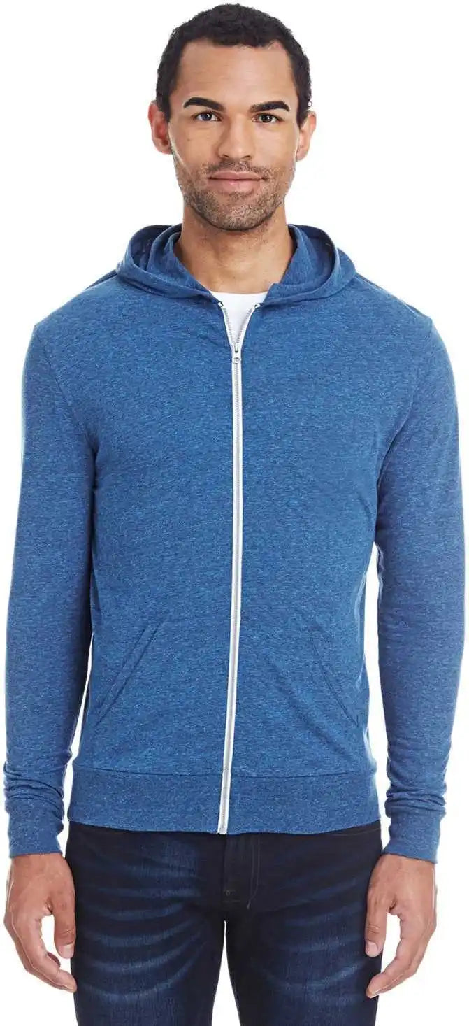 Threadfast Apparel 302z Unisex Triblend Full-zip Light Hoodie - Royal Black