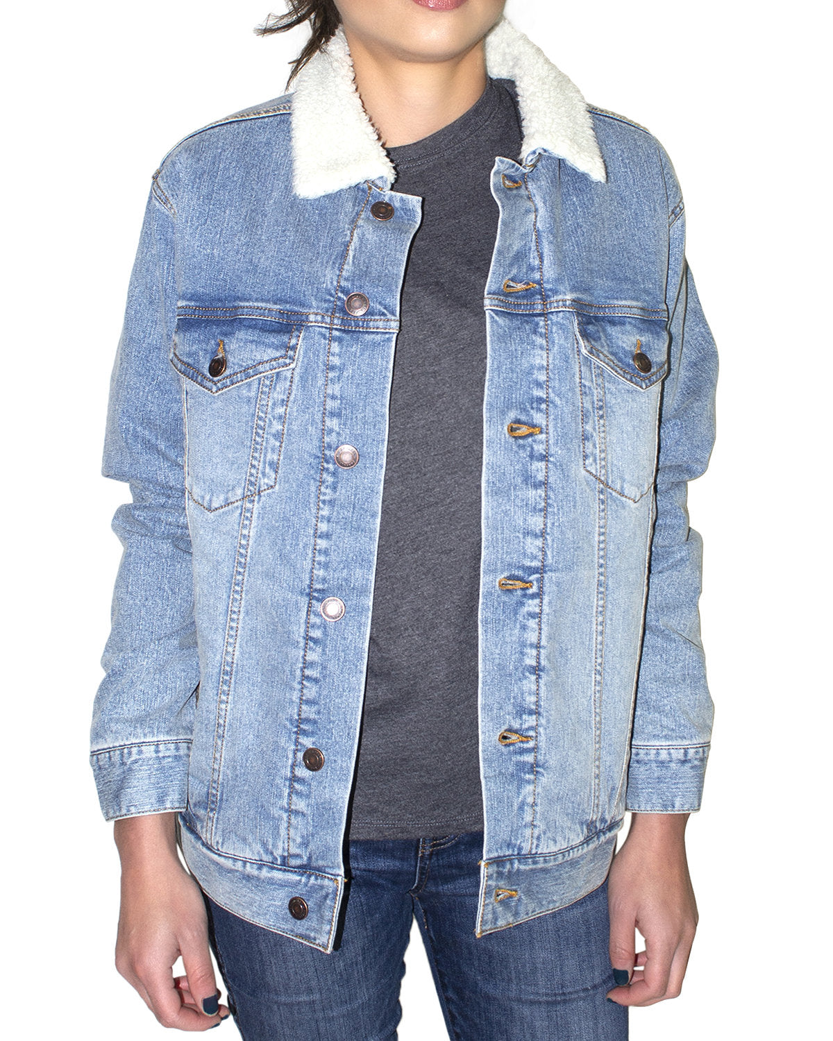 Threadfast Apparel 372j Sherpa-lined Denim Jacket - Light off White