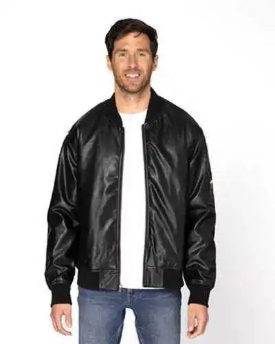 Threadfast Apparel 395j Unisex Bomber Jacket - Black Vegan Ligheather