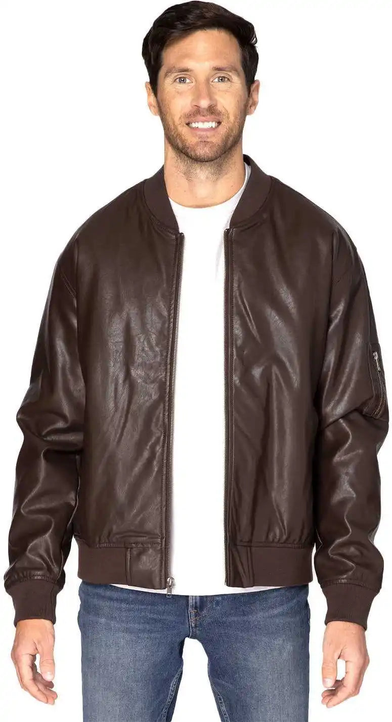 Threadfast Apparel 395j Unisex Bomber Jacket Brown Vegan Ligheather