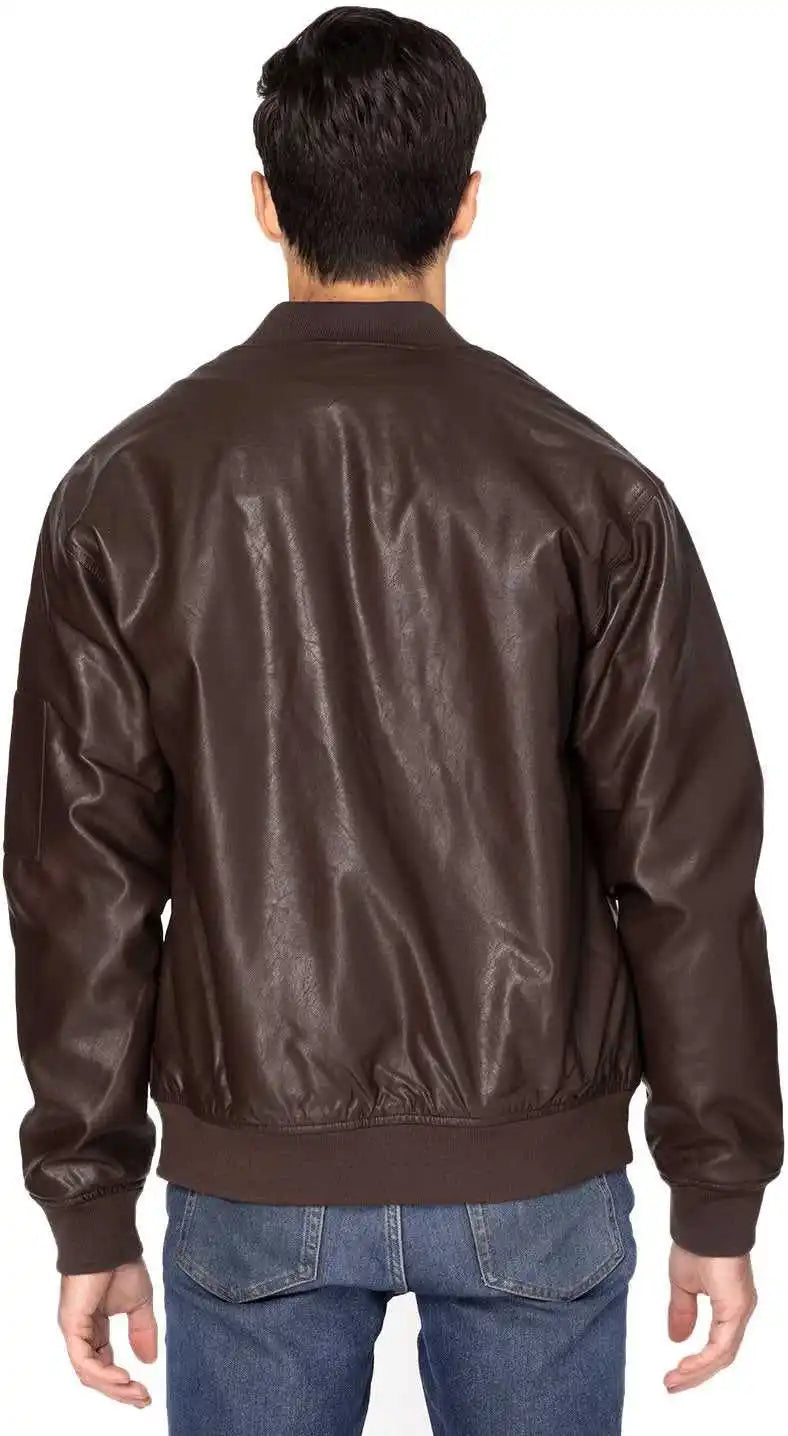 Threadfast Apparel 395j Unisex Bomber Jacket Brown Vegan Ligheather