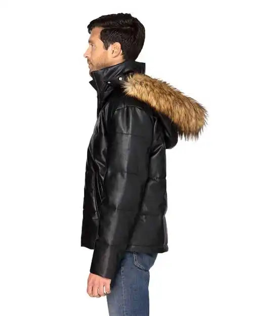 Threadfast Apparel 397j Vegan Leather Puffer Jacket - Black / Xs