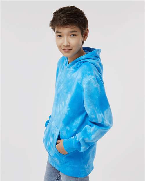 Tie Dye Aqua Blue Youth Midweight Tie-Dyed Hooded Sweatshirt - PRM1500TD