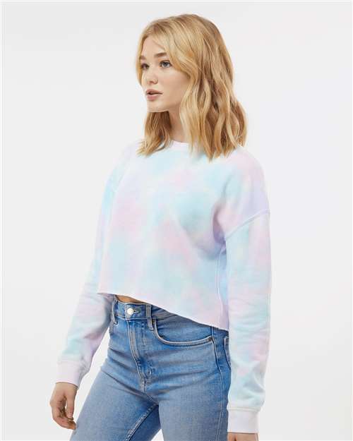 Tie Dye Cotton Candy Women&#39;s Lightweight Crop Crewneck Sweatshirt - AFX24CRP