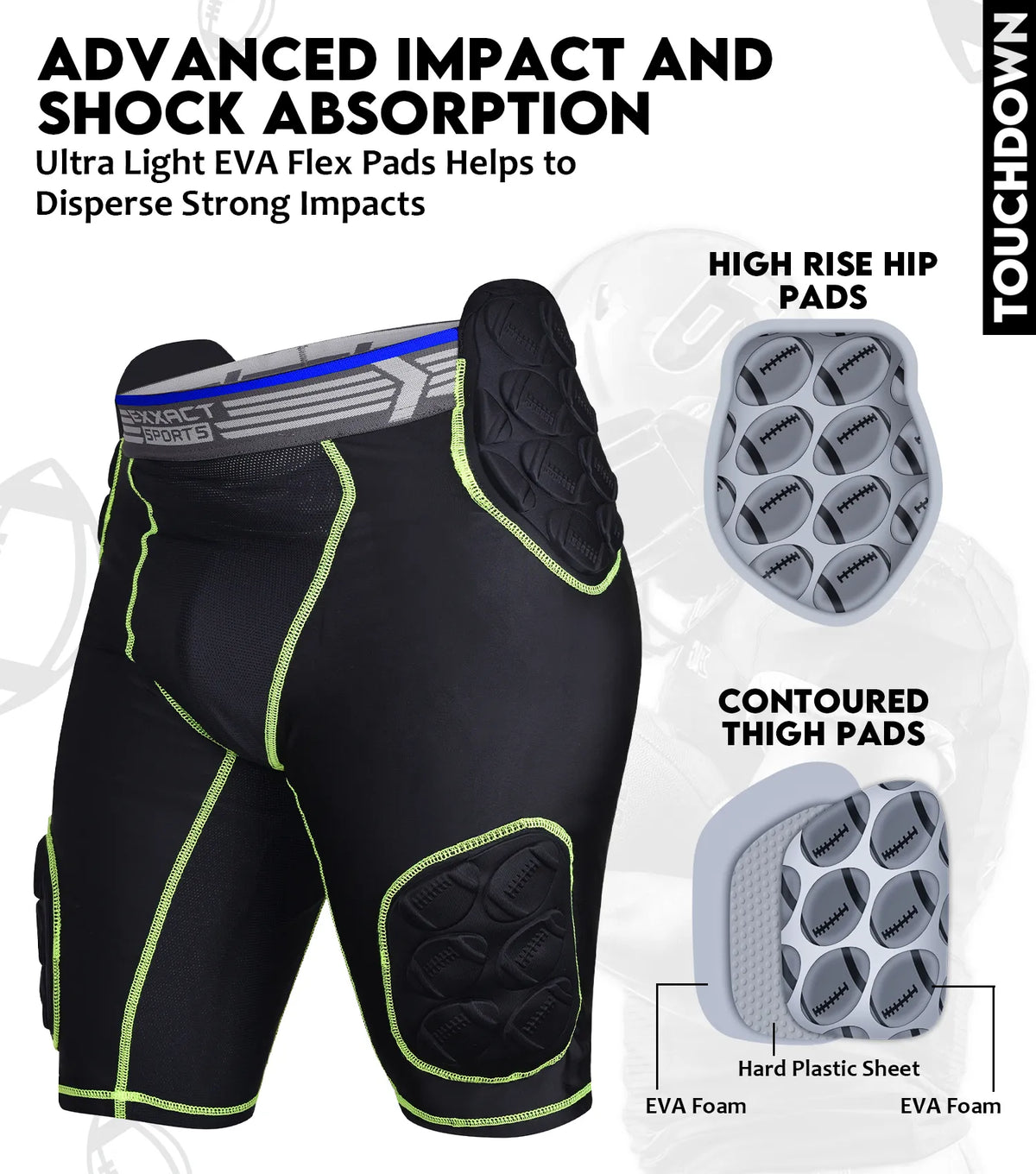 Touchdown 5-pad Boys Football Girdle with Cup Pocket Black (youth)