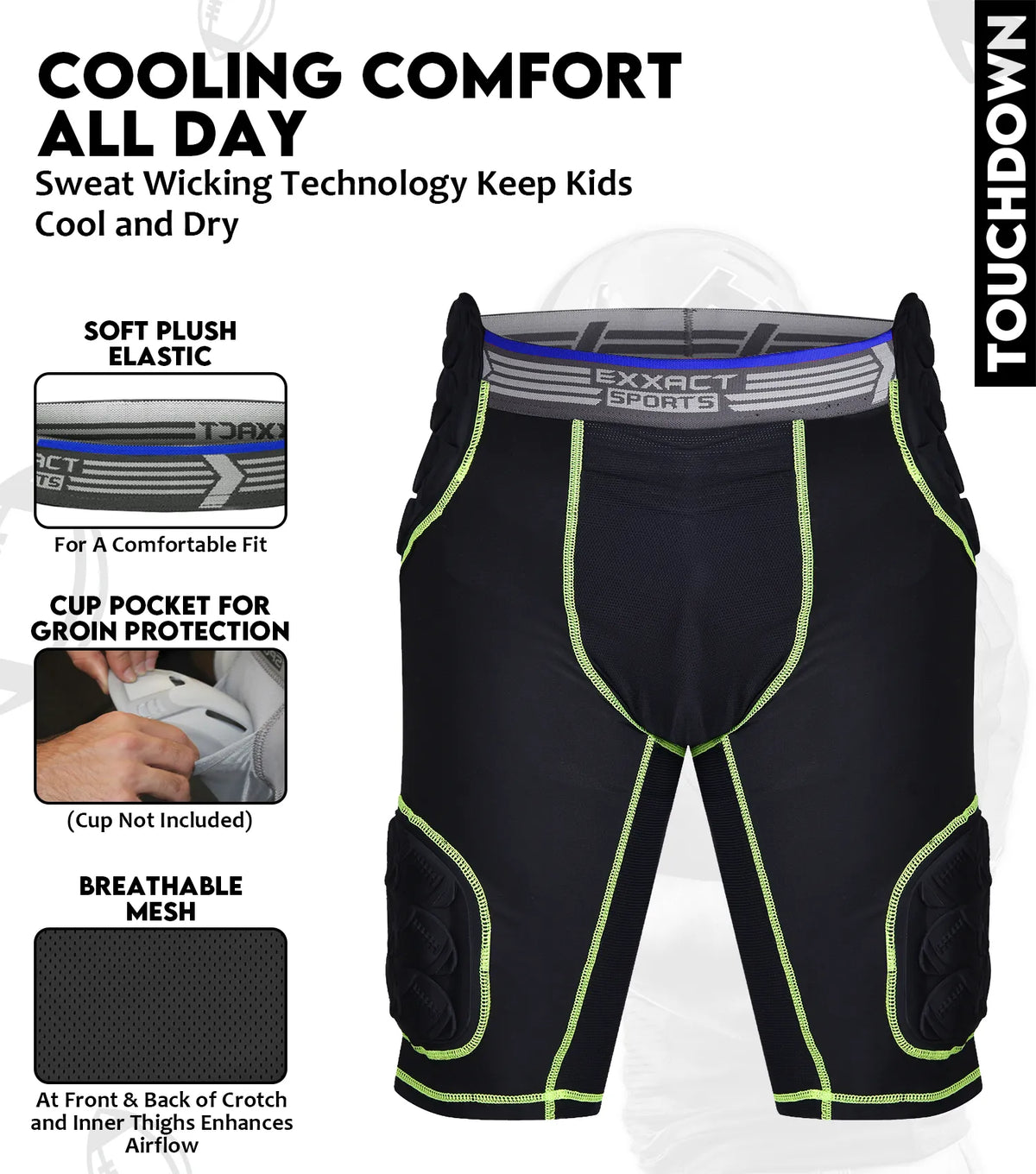 Touchdown 5-pad Boys Football Girdle with Cup Pocket Black (youth)