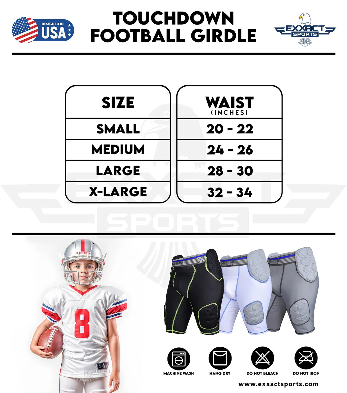 Touchdown 5-pad Boys Football Girdle with Cup Pocket Gray (youth)