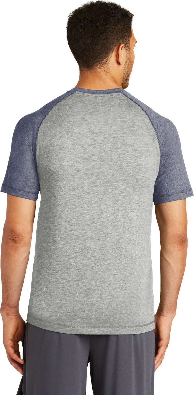 Tr Navy He/LGH Sport-Tek PosiCharge Tri-Blend Wicking Raglan Tee. ST400