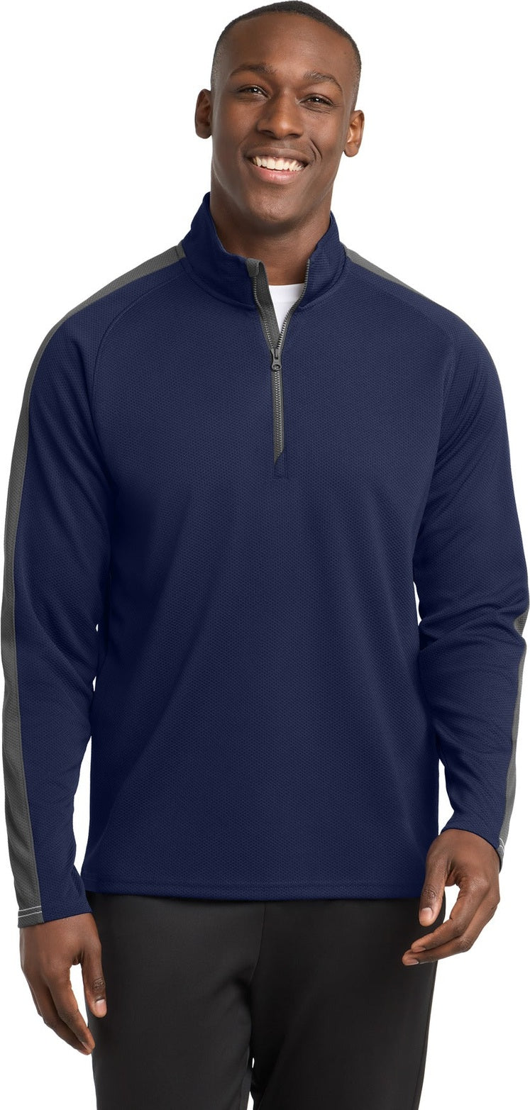 Tr Navy/Irn Gy Sport-Tek Sport-Wick Textured Colorblock 1/4-Zip Pullover. ST861