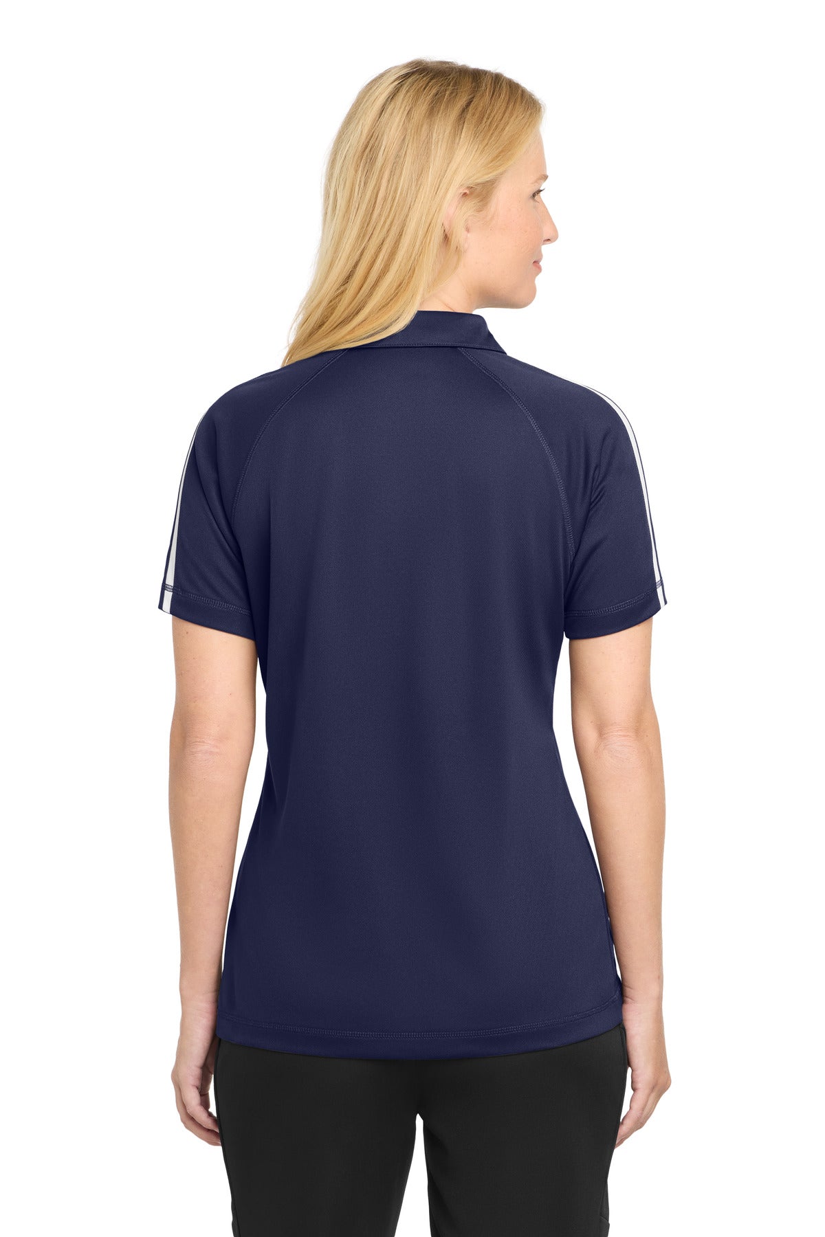 Tr Navy/White Sport-Tek Women's PosiCharge Micro-Mesh Colorblock Polo. LST685