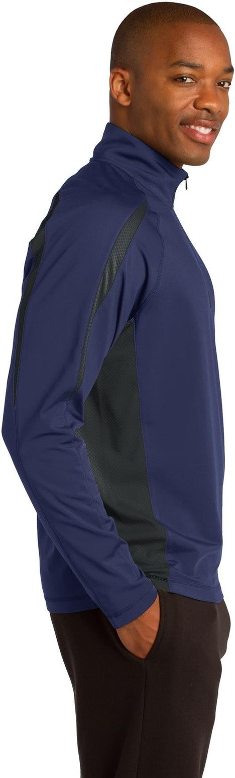 Tr Nvy/Char Gy Sport-Tek Sport-Wick Stretch 1/4-Zip Colorblock Pullover. ST851