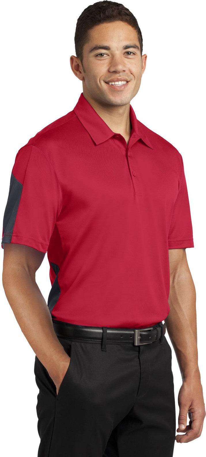 Tr Red/Grey Sport-Tek PosiCharge Active Textured Colorblock Polo. ST695