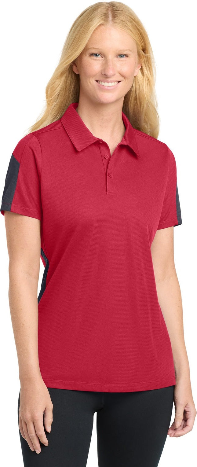 Tr Red/Grey Sport-Tek Women's PosiCharge Active Textured Colorblock Polo. LST695