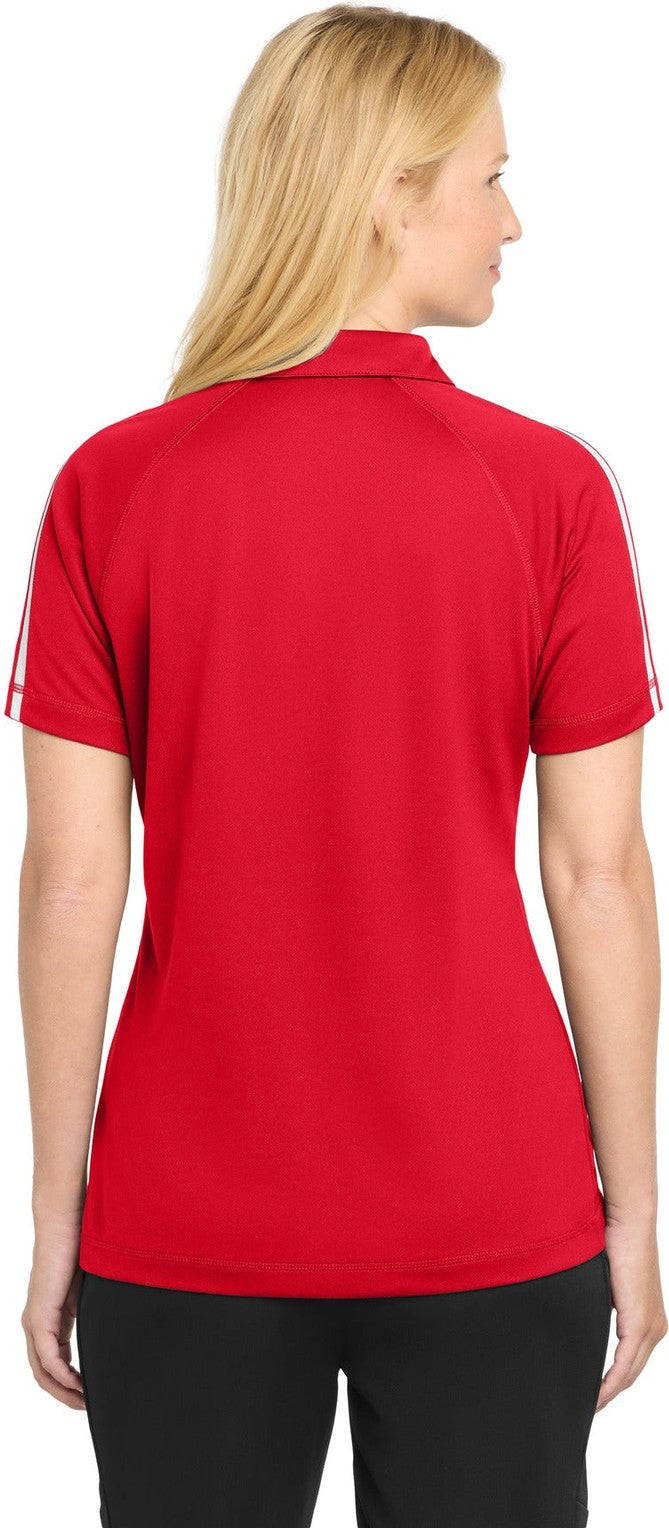 Tr Red/White Sport-Tek Women's PosiCharge Micro-Mesh Colorblock Polo. LST685