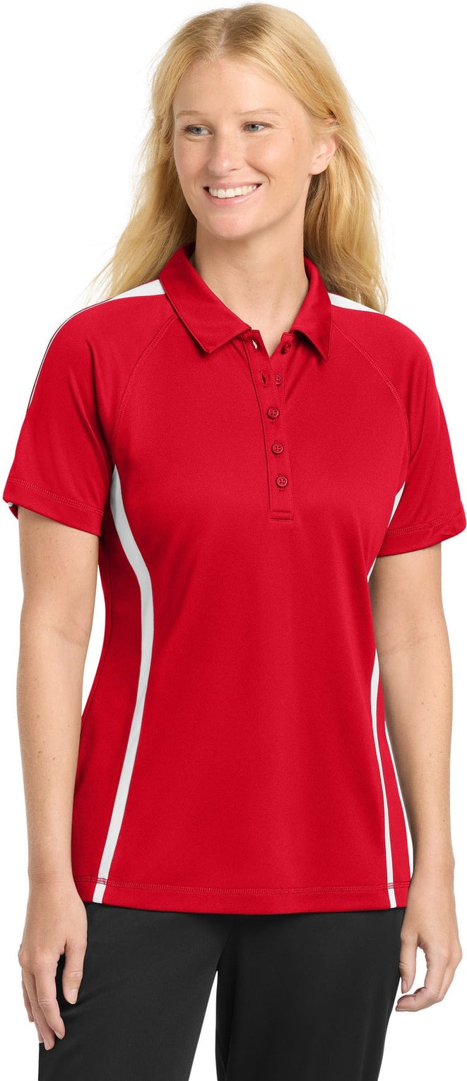Tr Red/White Sport-Tek Women's PosiCharge Micro-Mesh Colorblock Polo. LST685