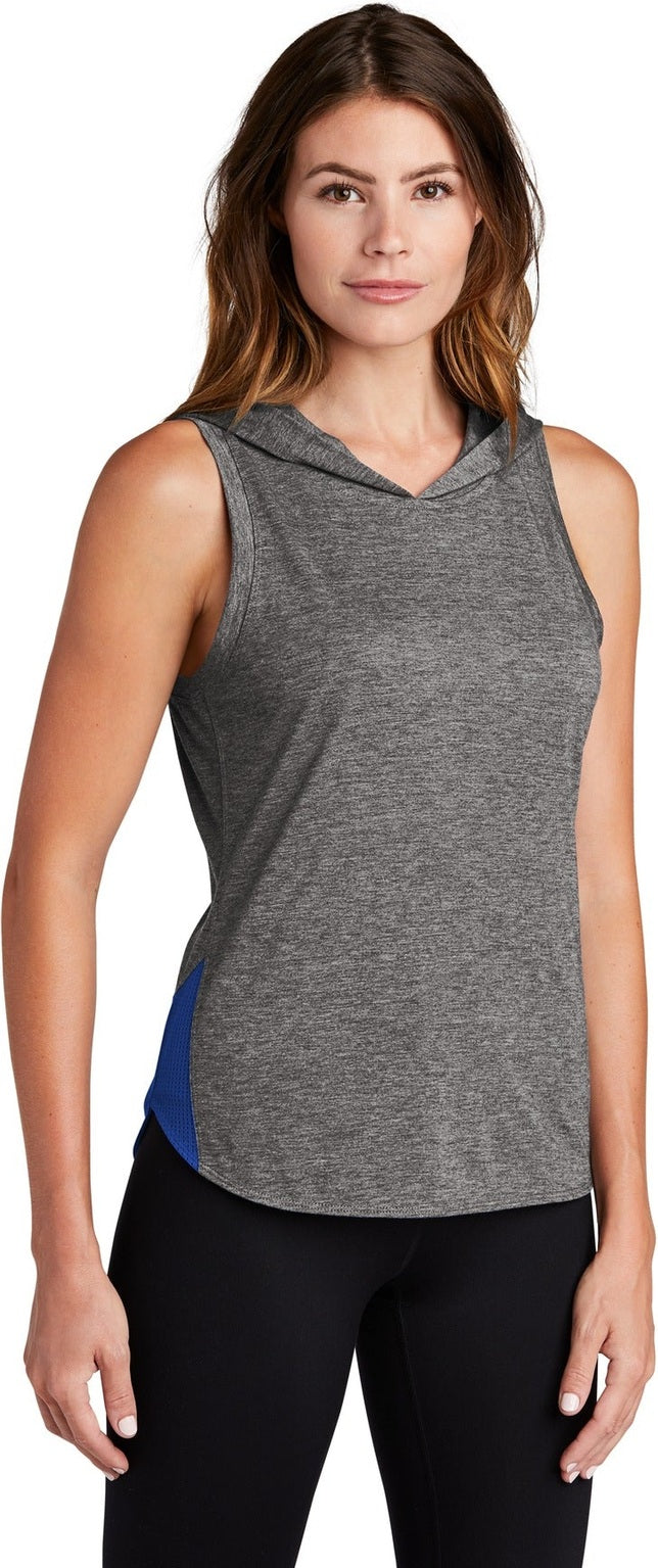 Tr Ry/Dk Gy He Sport-Tek Women's PosiCharge Tri-Blend Wicking Draft Hoodie Tank. LST410