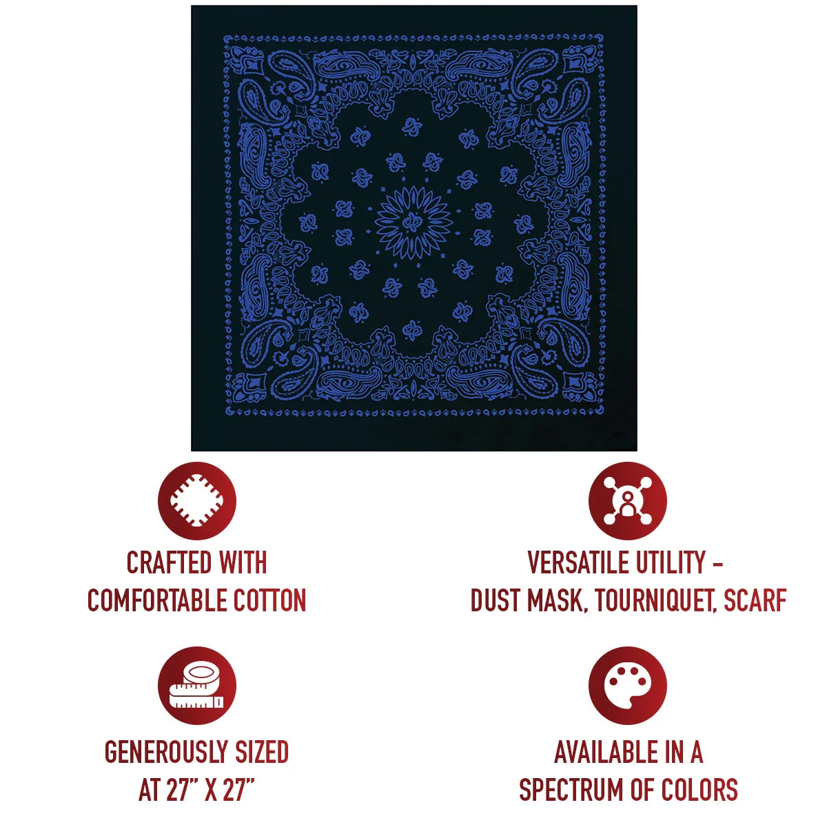 Trainmen Paisley Bandana – Extra-large - 27” x 27’’ - Black / Blue