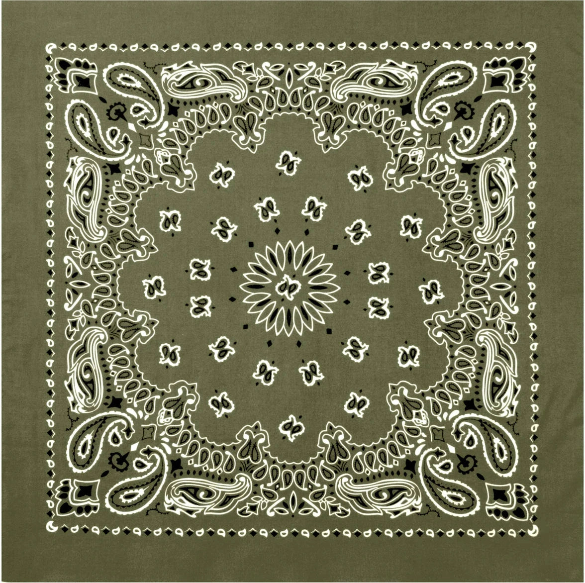 Trainmen Paisley Bandana – Extra-large - 27” x 27’’ - Olive Drab