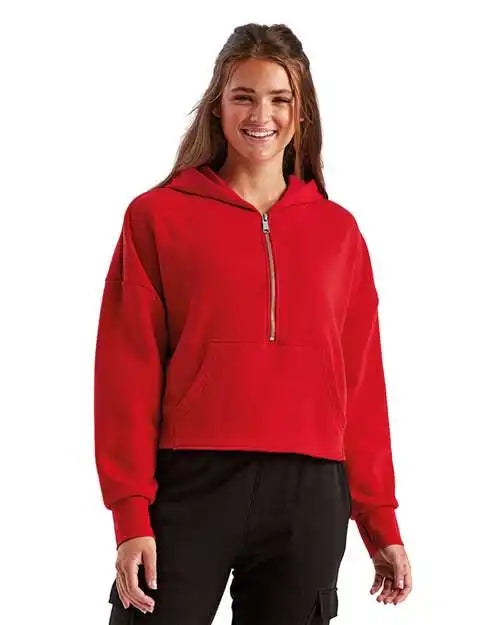 Tridri Td077 Women’s Alice Half-zip Hooded Sweatshirt - Fire Red - Xs