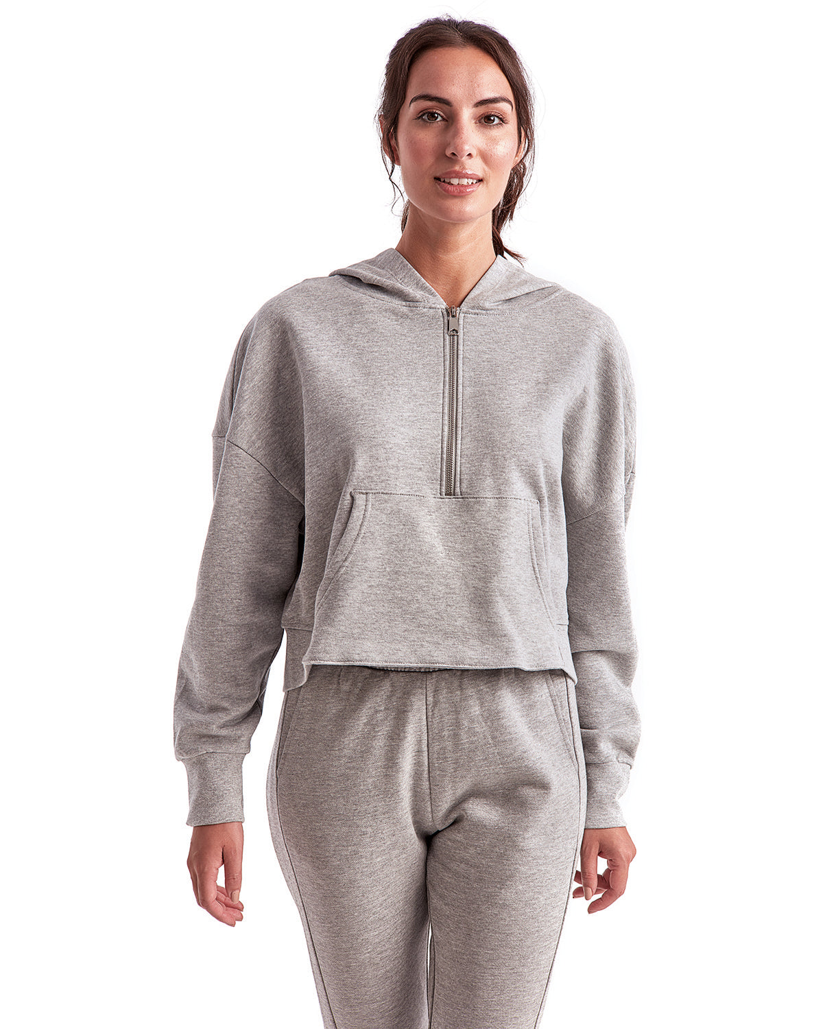 Tridri Td077 Women’s Alice Half-zip Hooded Sweatshirt - Heather Gray