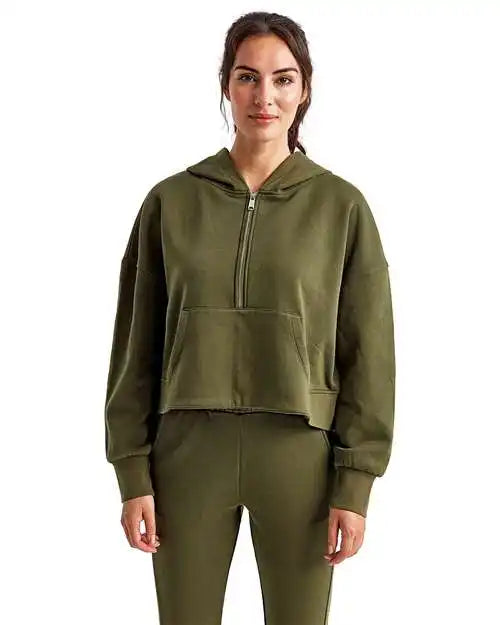 Tridri Td077 Women’s Alice Half-zip Hooded Sweatshirt - Olive - Xs