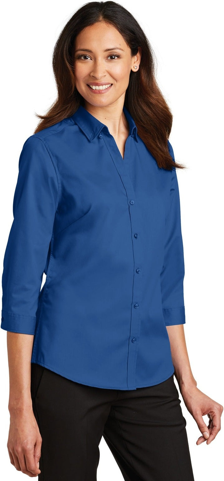 True Blue Port Authority Women's 3/4-Sleeve SuperPro Twill Shirt. L665