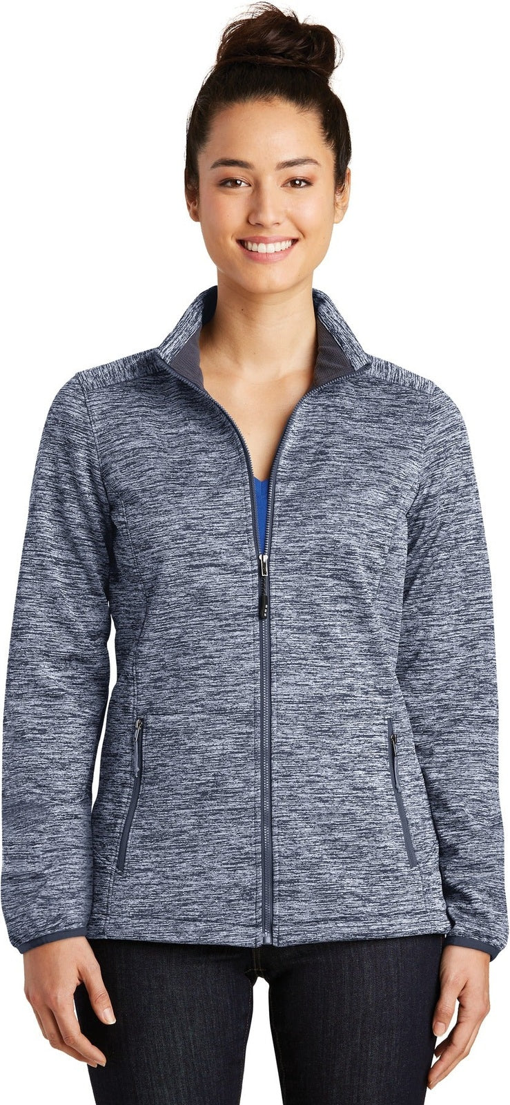 True Navy Elec Sport-Tek Women's PosiCharge Electric Heather Soft Shell Jacket. LST30