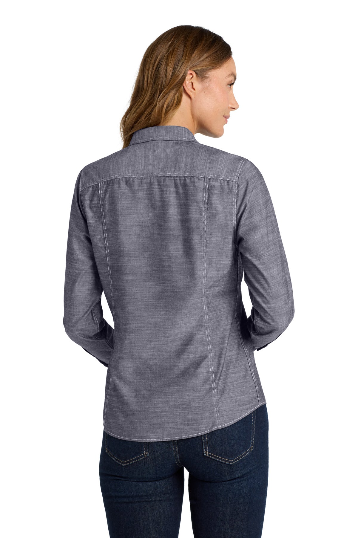 True Navy Port Authority Women's Slub Chambray Shirt. LW380