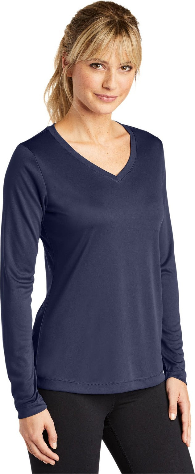 True Navy Sport-Tek Women's Long Sleeve PosiCharge Competitor V-Neck Tee. LST353LS